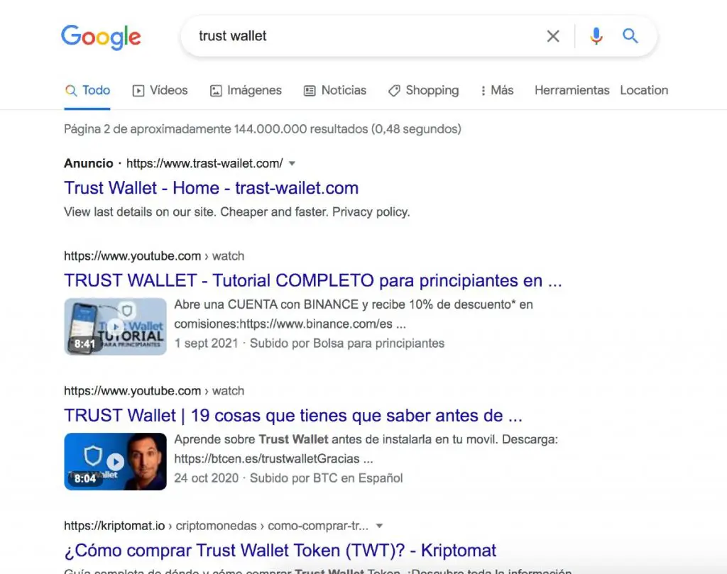 Fraude con web de phishing de Trust Wallet